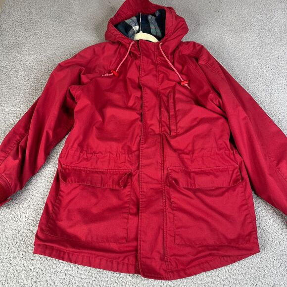 Eddie Bauer Jacket Mens Medium Red Wool Plaid Hood Lined Chore Barn Parka Coat - Picture 5 of 11